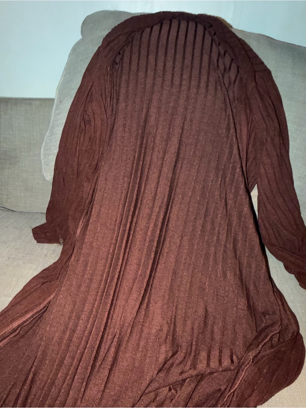 SHEIN Ribbed Long Open-Front Cardigan in Chocolate Brown